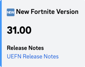 New Fortnite Version notification