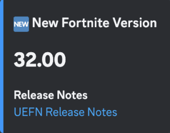 New Fortnite Version notification